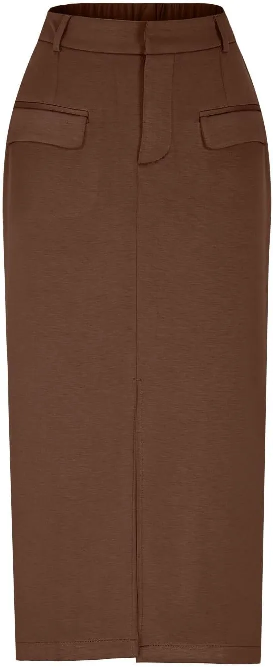 Women's Pencil Skirts Mid Long High Waist A line Midi Skirt Split Hem Skirts for Ladies Office Business Work Dress