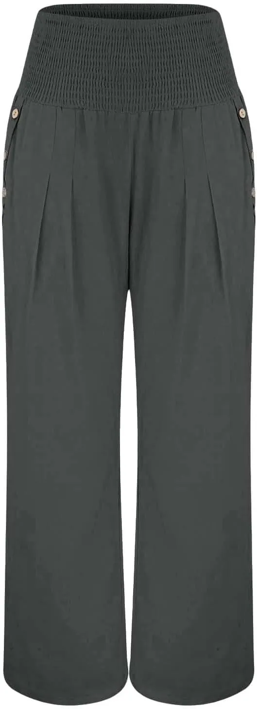 Womens Plaid Pants Women's Linen Summer Solid Color Palazzo Pants Flowy Wide Leg High Waist Comfy White Gauze