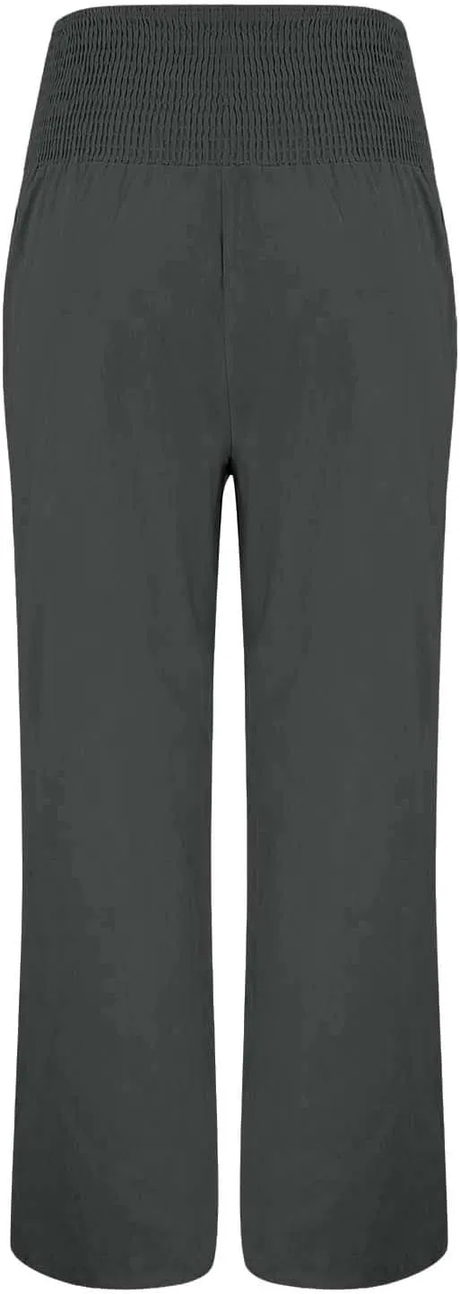 Womens Plaid Pants Women's Linen Summer Solid Color Palazzo Pants Flowy Wide Leg High Waist Comfy White Gauze