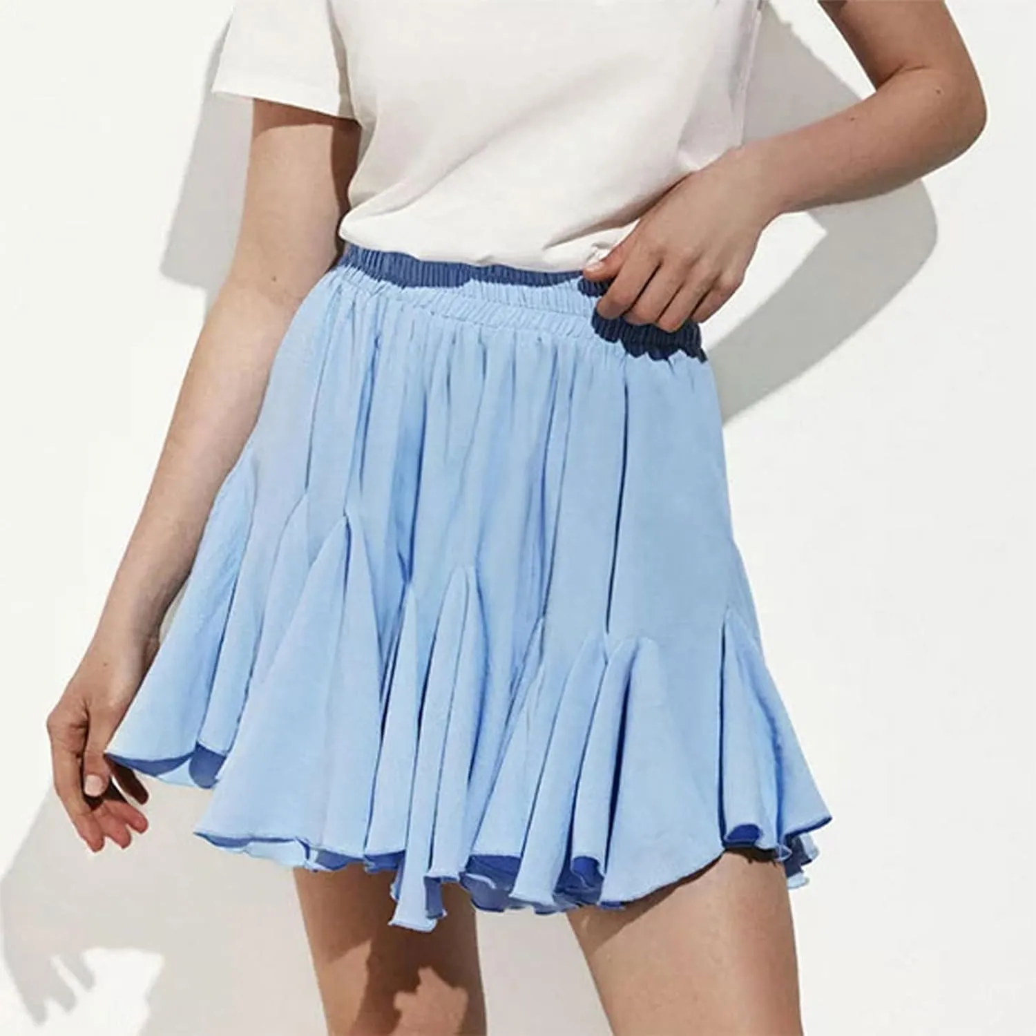Women's Pleated Skirt Basic Casual High Waisted Summer Beach Vacation Skirts Solid Color Mini Skorts