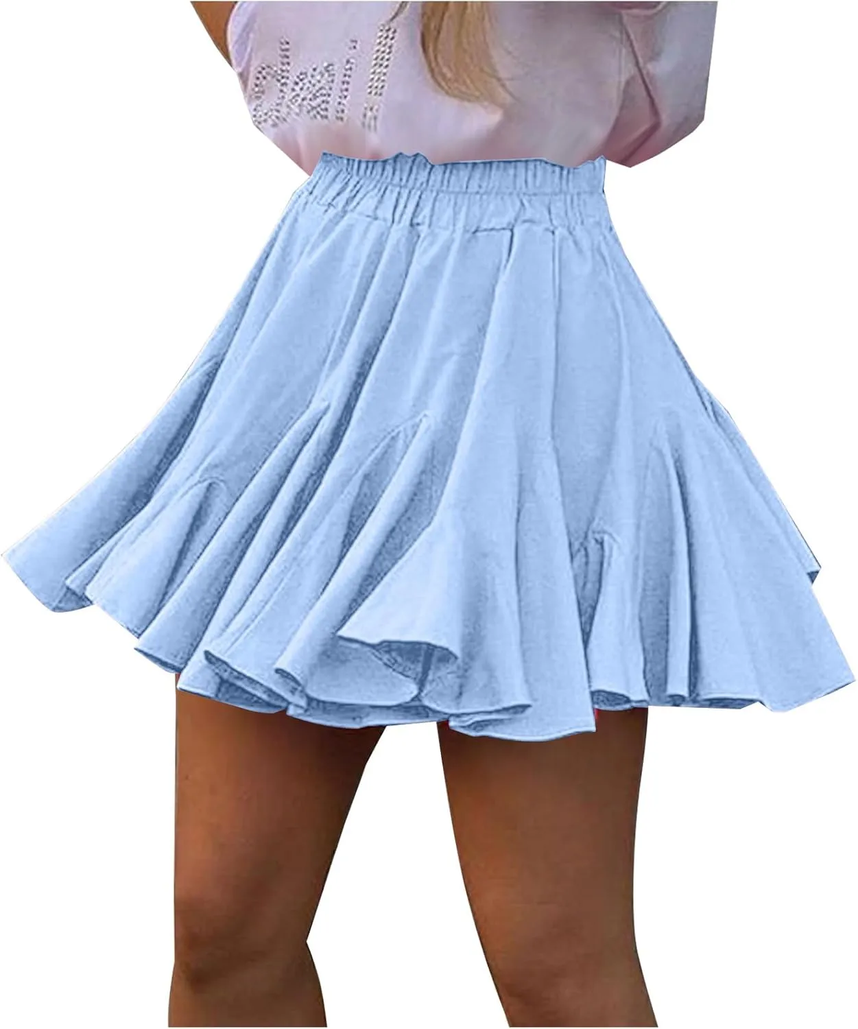 Women's Pleated Skirt Basic Casual High Waisted Summer Beach Vacation Skirts Solid Color Mini Skorts