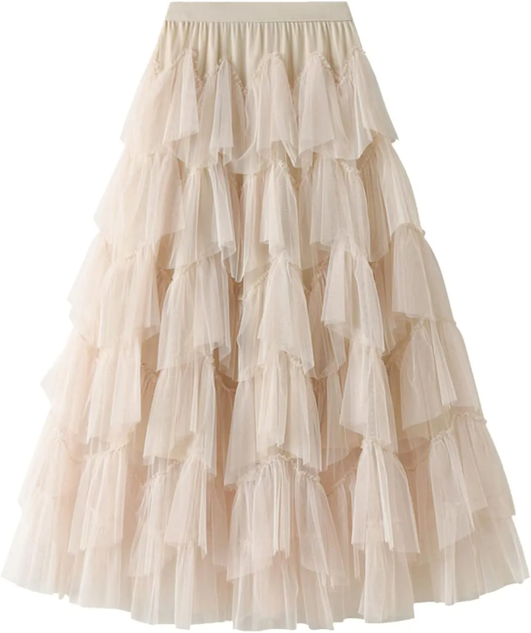 Women's Pleated Skirt Midi Swing Skirt Double-Layered Mesh Midi Skirt Elastic High Waist Swing A-Line Tulle Skirt