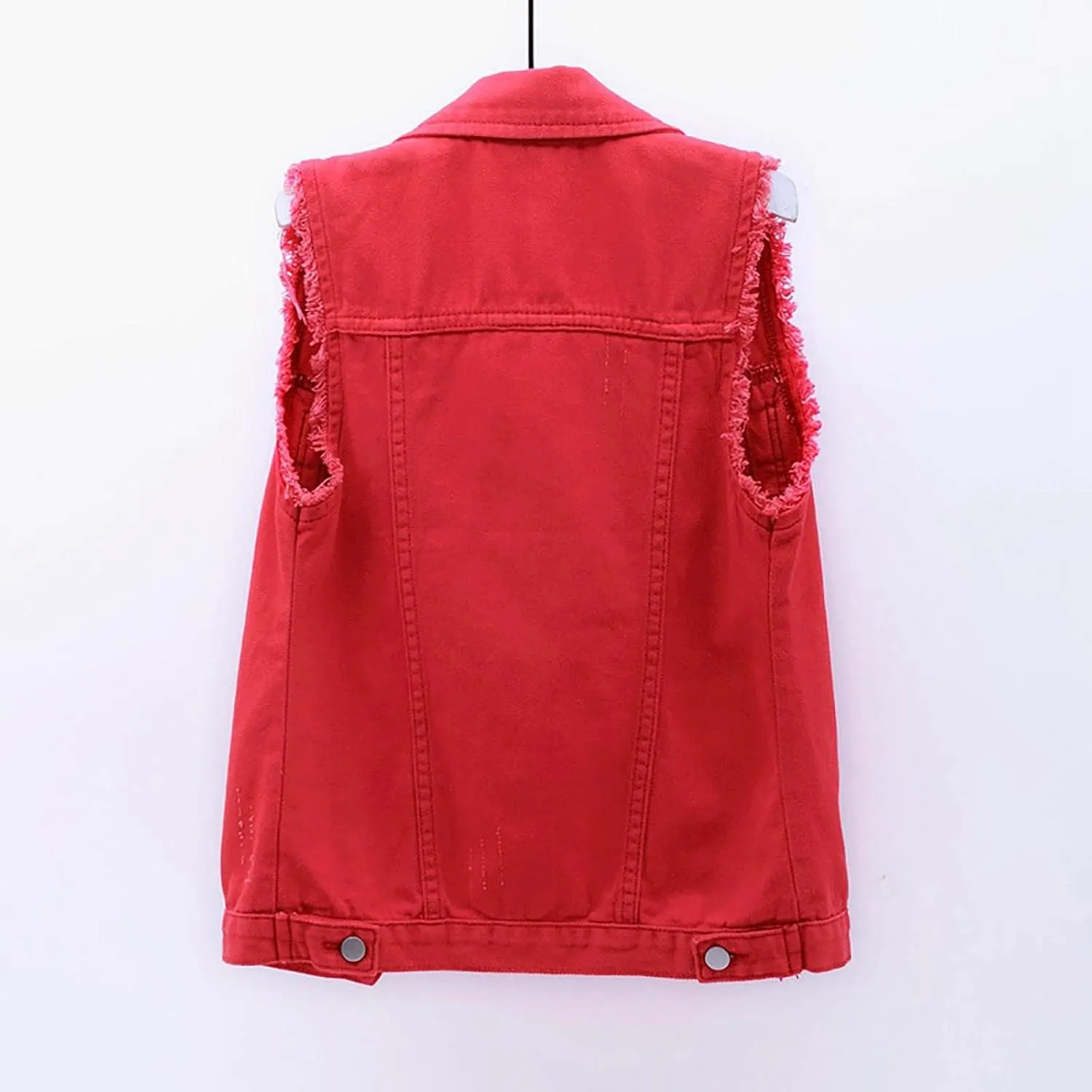 Women's Plus Size Denim Vest with Two Chest Flap Pockets Sleeveless Jackets Frayed Hem Cargo Trucker Jean Vest
