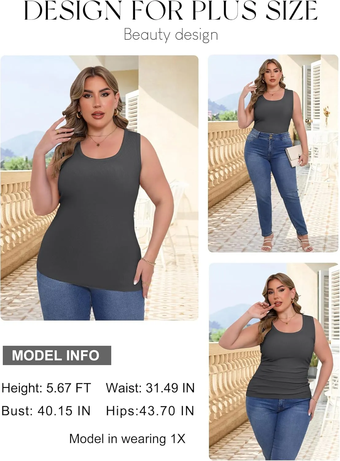 Women's Plus Size Tank Tops Summer Sleeveless Scoop Neck Cami Top Shirt Ribbed Knit Basic Casual Racerback Blouse