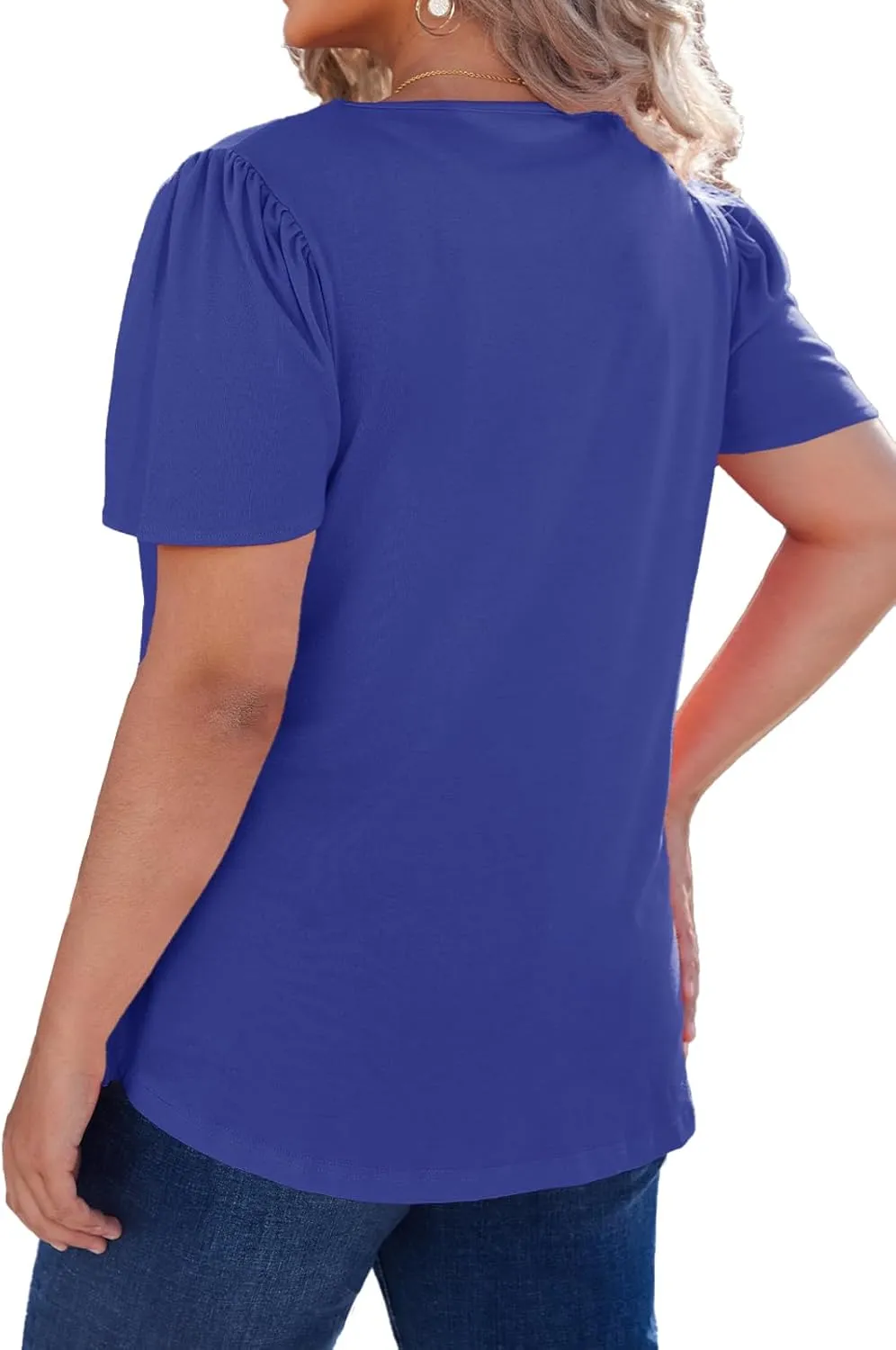 Women's Plus Size Tunic Tops Summer Short Sleeve V Neck Ruffle Blouse Pleated Casual Flowy Swing T Shirt