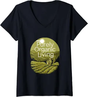 Womens Purely Organic Living Green Tea Natural Bliss Zen Calm Joy V-Neck T-Shirt
