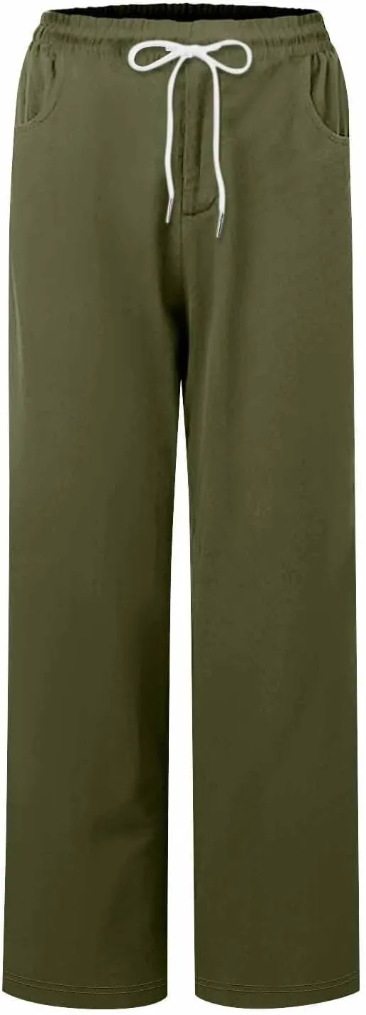 Womens Roll Up Capri Pants Cotton Linen High Waisted Drawstring Pants with Pocket 2025 Summer Lounge Elastic Trousers