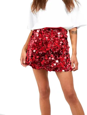 Womens Sequin Skirts Sparkly Glitter Mid-Thigh Length Concert Mini Skirt Shiny Dance Club Rave Party Bodycon Skirt