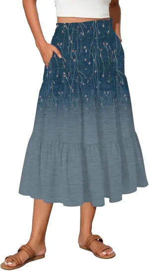 Women's Skirts Long High Waist Flowy Maxi Skirt A-Line Bohemian Style Summer