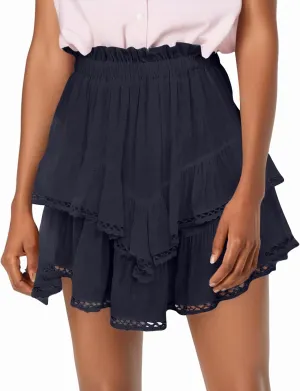 Women's Skirts Trendy 2025 Summer Casual Loose Elastic Waist Solid Color Pleated Sun Tennis Beach Skirt, S-2XL