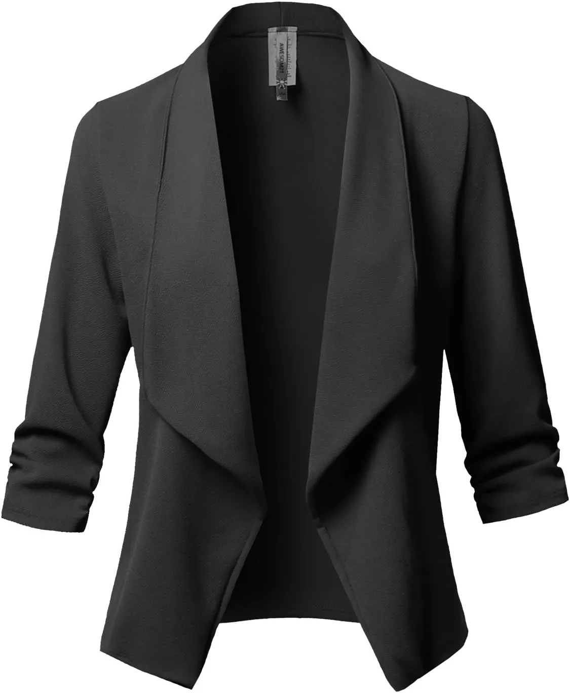 Women's Stretch 3/4 Gathered Sleeve Open Blazer Jacket