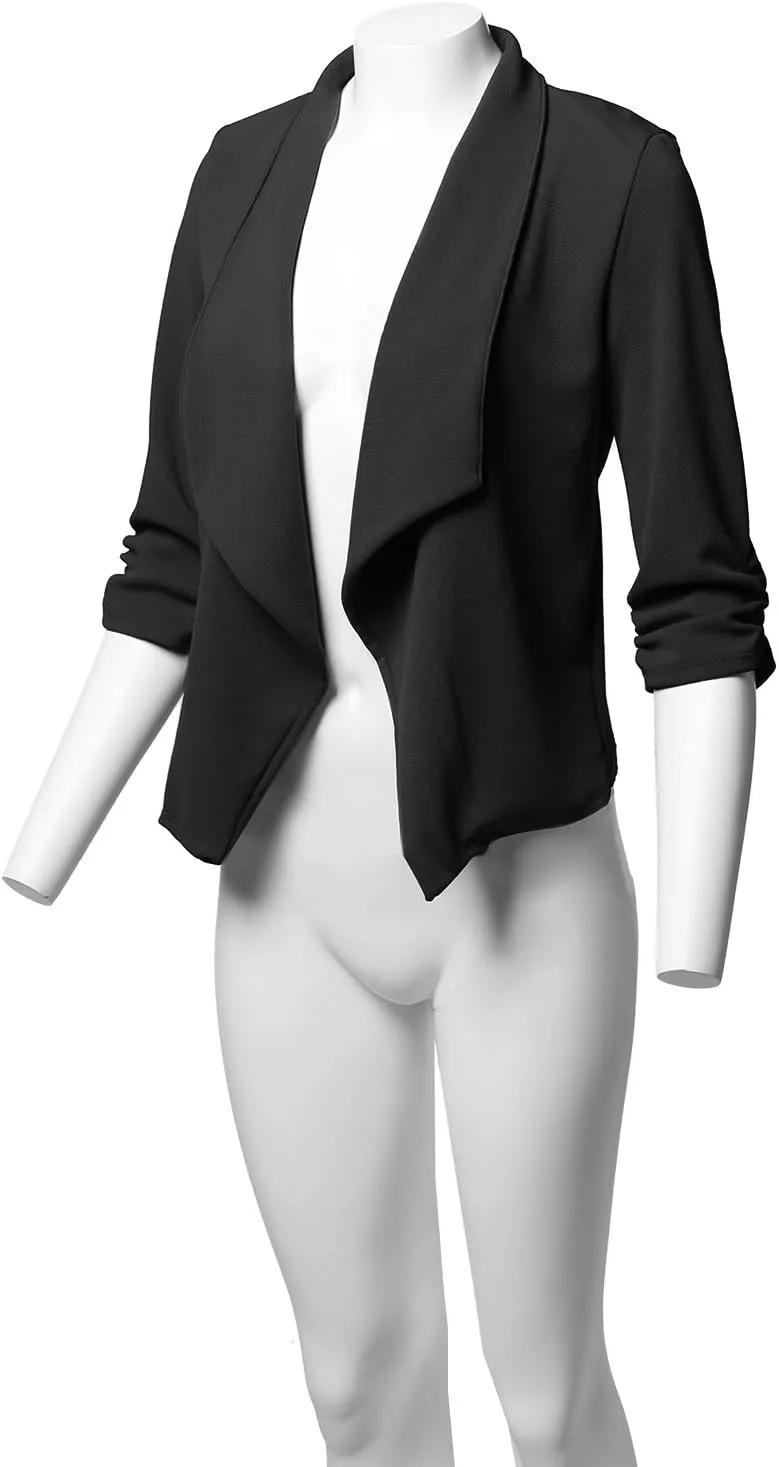 Women's Stretch 3/4 Gathered Sleeve Open Blazer Jacket