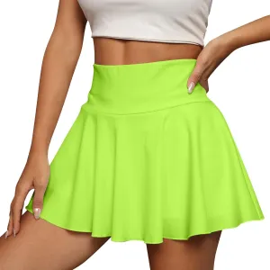 Women's Summer Athletic Loose Trendy Elastic High Waist Solid Color Yoga Fitness Tennis Skirts 2025 Inner Shorts, S-2XL