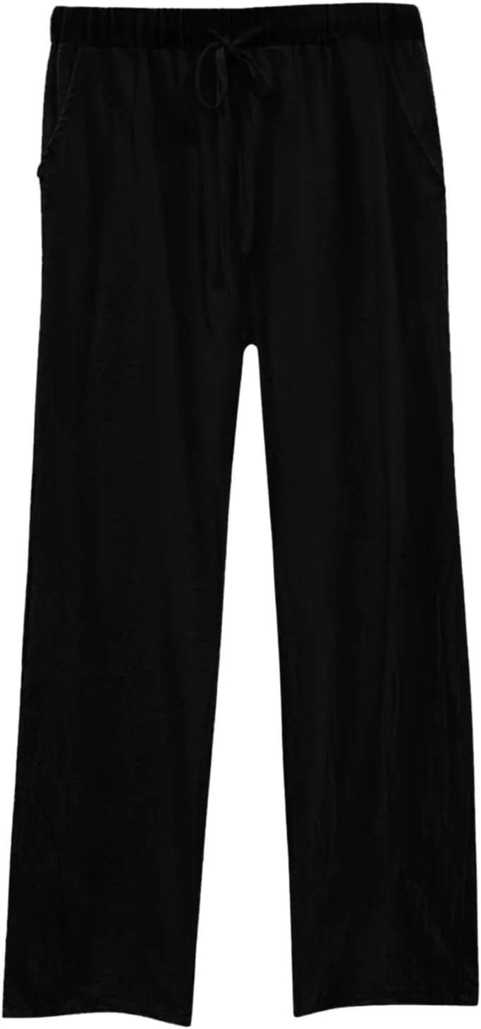 Women's Summer Casual Linen Pants Long Drawstring Women Waist Cotton Casual Pants Lightweight Loose Trousers