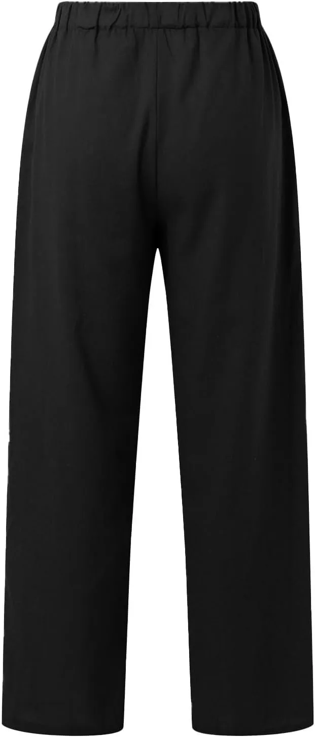 Women's Summer Casual Linen Pants Long Drawstring Women Waist Cotton Casual Pants Lightweight Loose Trousers