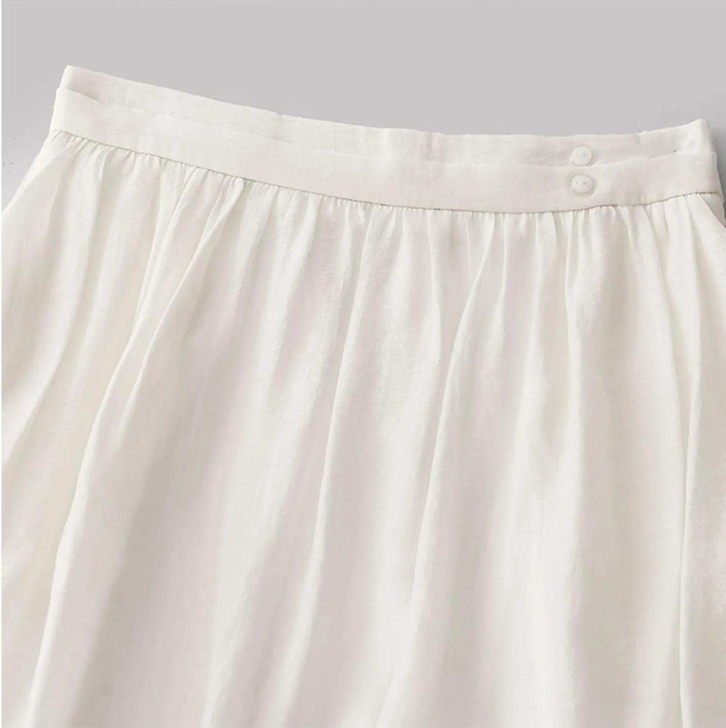 Women's Summer Cotton Linen Casual Midi Skirt, Solid Color Pleated Comfy Breathable Trendy Skirts Vacation Clothes