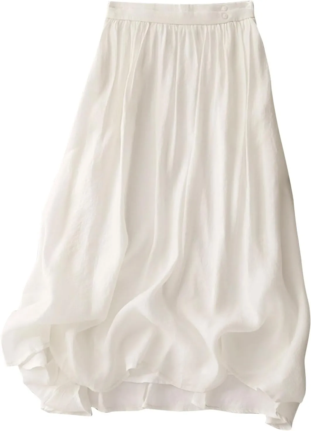 Women's Summer Cotton Linen Casual Midi Skirt, Solid Color Pleated Comfy Breathable Trendy Skirts Vacation Clothes