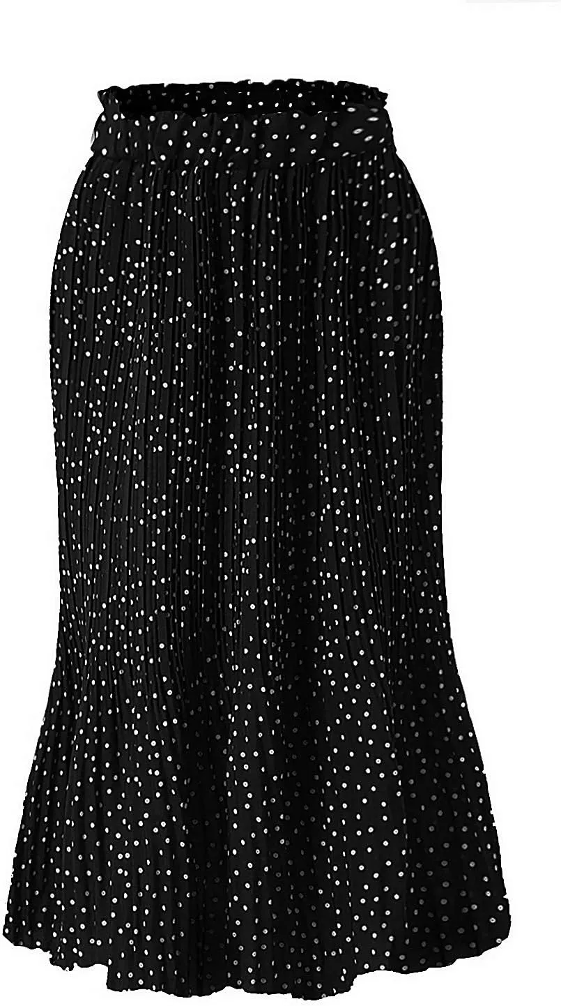 Women's Summer Maxi Skirts Women's Elegant Long Maxi Skirt Dot Women's Pleated Midi Casual Waist Maxi Skirt