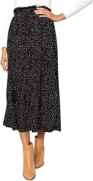 Women's Summer Maxi Skirts Women's Elegant Long Maxi Skirt Dot Women's Pleated Midi Casual Waist Maxi Skirt