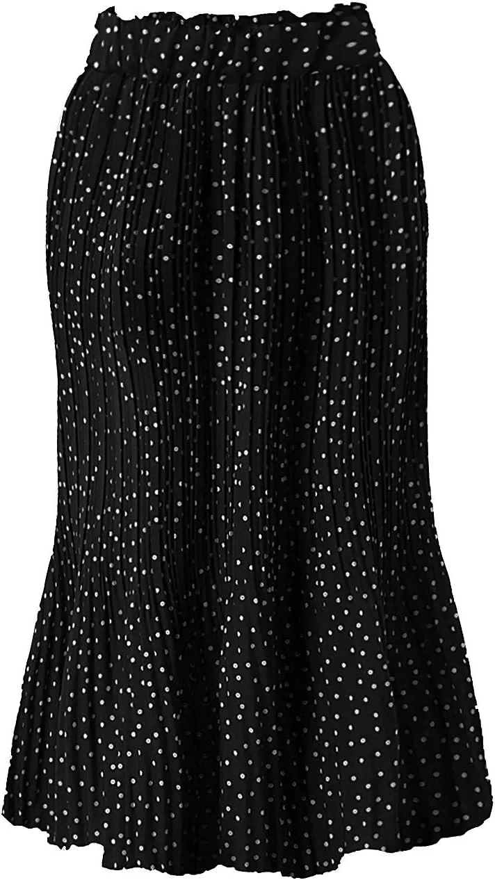 Women's Summer Maxi Skirts Women's Elegant Long Maxi Skirt Dot Women's Pleated Midi Casual Waist Maxi Skirt