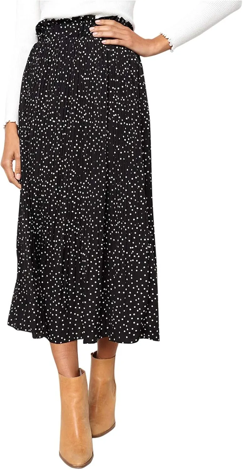 Women's Summer Maxi Skirts Women's Elegant Long Maxi Skirt Dot Women's Pleated Midi Casual Waist Maxi Skirt