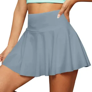 Women's Summer Sports Loose Trendy Elastic High Waist Solid Color Yoga Fitness Tennis Skirts Inner Shorts, S-2XL
