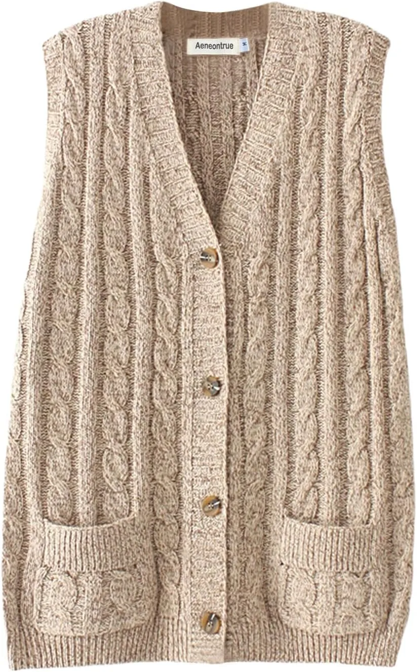 Women's Sweater Vest Sleeveless Button Down Knitted Cardigan Outwear with Pockets