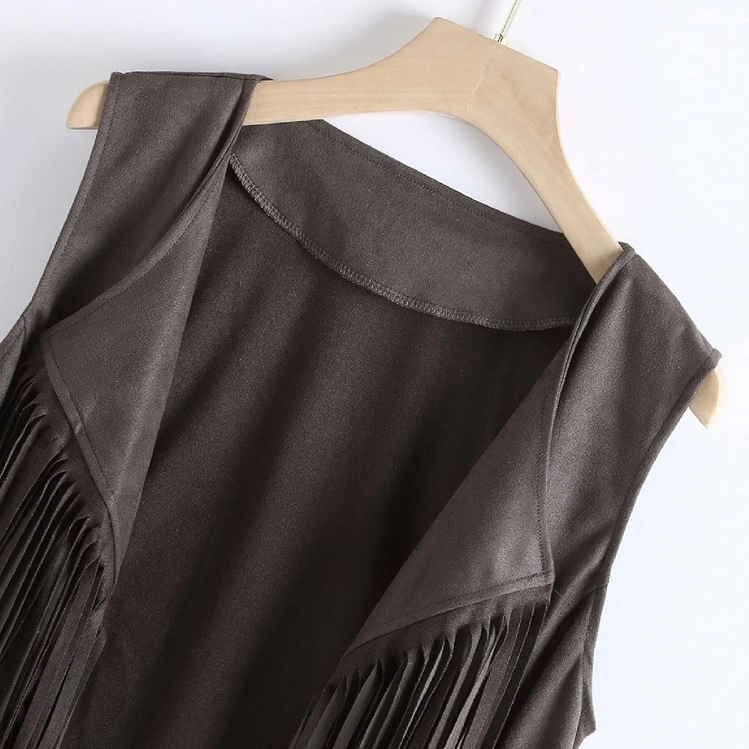 Womens Tassel Suede Vest Sleeveless Fringe Jacket 70s Hippie Vest Cowgirl Western Faux Suede Tassel Leather Outerwear