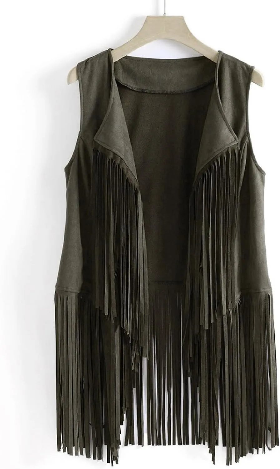 Womens Tassel Suede Vest Sleeveless Fringe Jacket 70s Hippie Vest Cowgirl Western Faux Suede Tassel Leather Outerwear