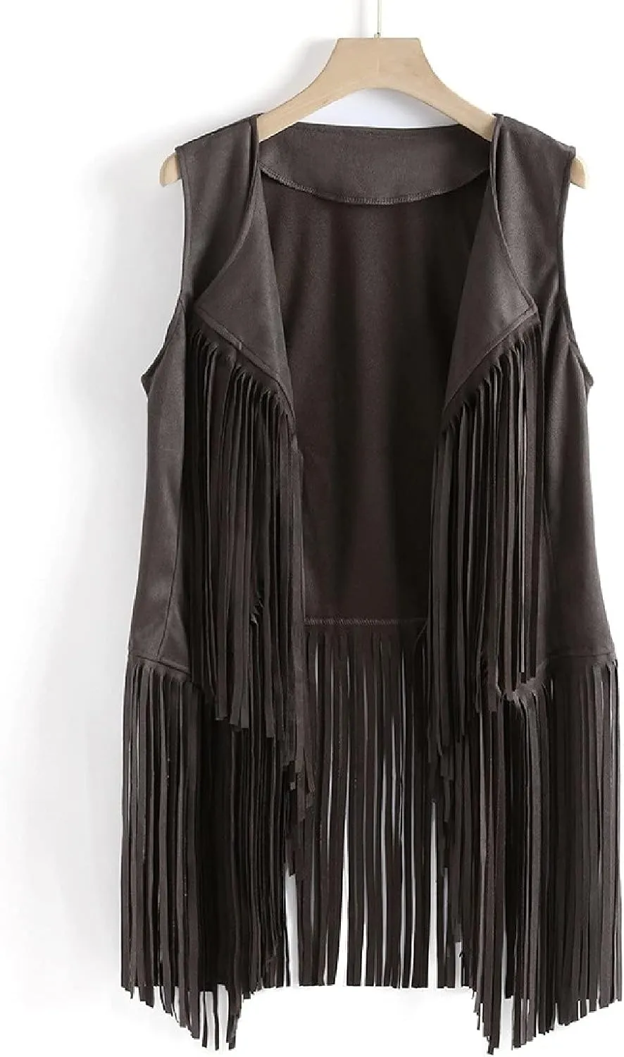 Womens Tassel Suede Vest Sleeveless Fringe Jacket 70s Hippie Vest Cowgirl Western Faux Suede Tassel Leather Outerwear
