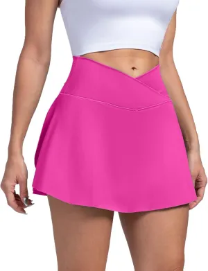 Womens Tennis Skirts with Shorts Cross Elastic High Waisted Tummy Control Golf Skort Gym Workout Skirts with Pocket