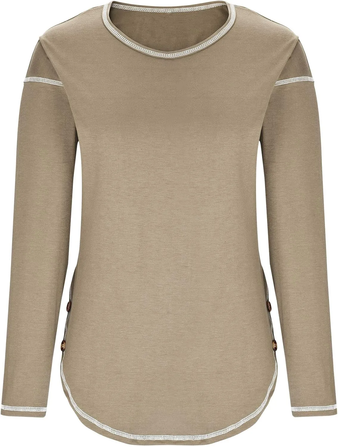 Womens Tops Fall Fashion 2024 Long Sleeve Solid Color Shirt Crew Neck Side Split Blouse Basic Loose Spring Outfits