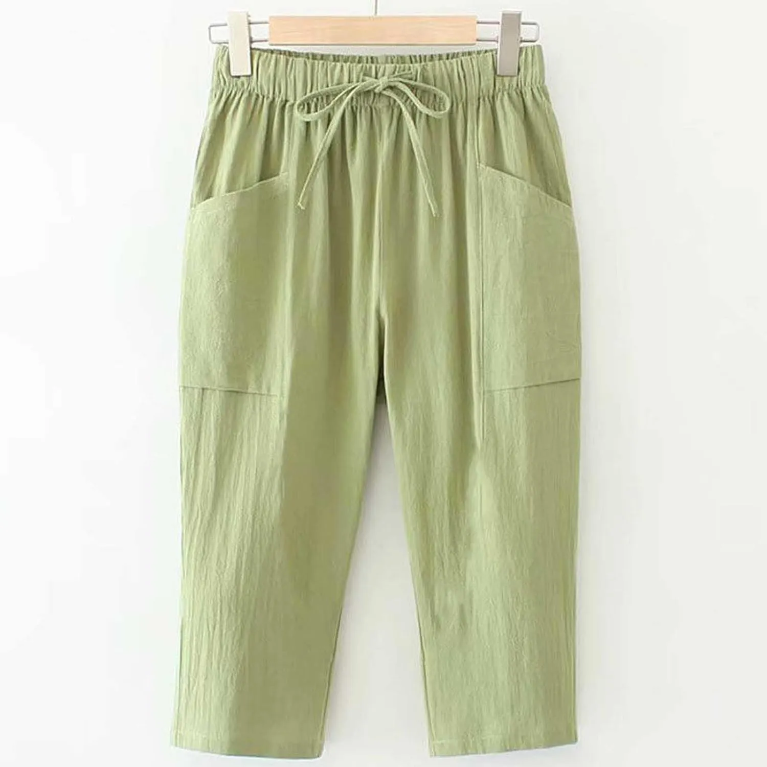 Womens Trousers Waist Loose Pocket Elastic Pants Three Quarter Pants Womens High Waist Casual Floral Print