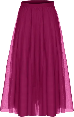 Womens Tulle Skirt Elegant Pleated Skirt for Women Midi Length Elastic Waist Skirts Party Evening A Line Tutu Skirts