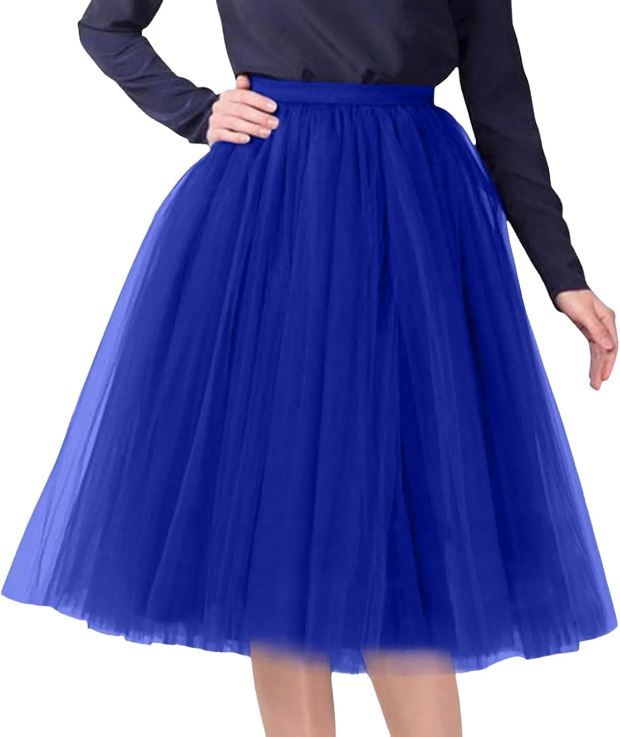 Women's Tulle Skirt Knee Length High Waisted Solid Color Plus Size Carnival Party Costume Wedding Party