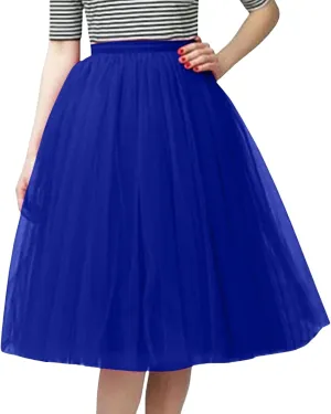 Women's Tulle Skirt Knee Length High Waisted Solid Color Plus Size Carnival Party Costume Wedding Party