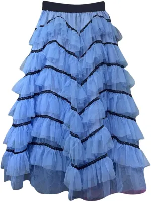 Women's Tulle Skirts Maxi Elastic Waist Cake Layered Ruffles Mesh Long Tiered Skirt Flowy A-Line Party Tutu Skirts