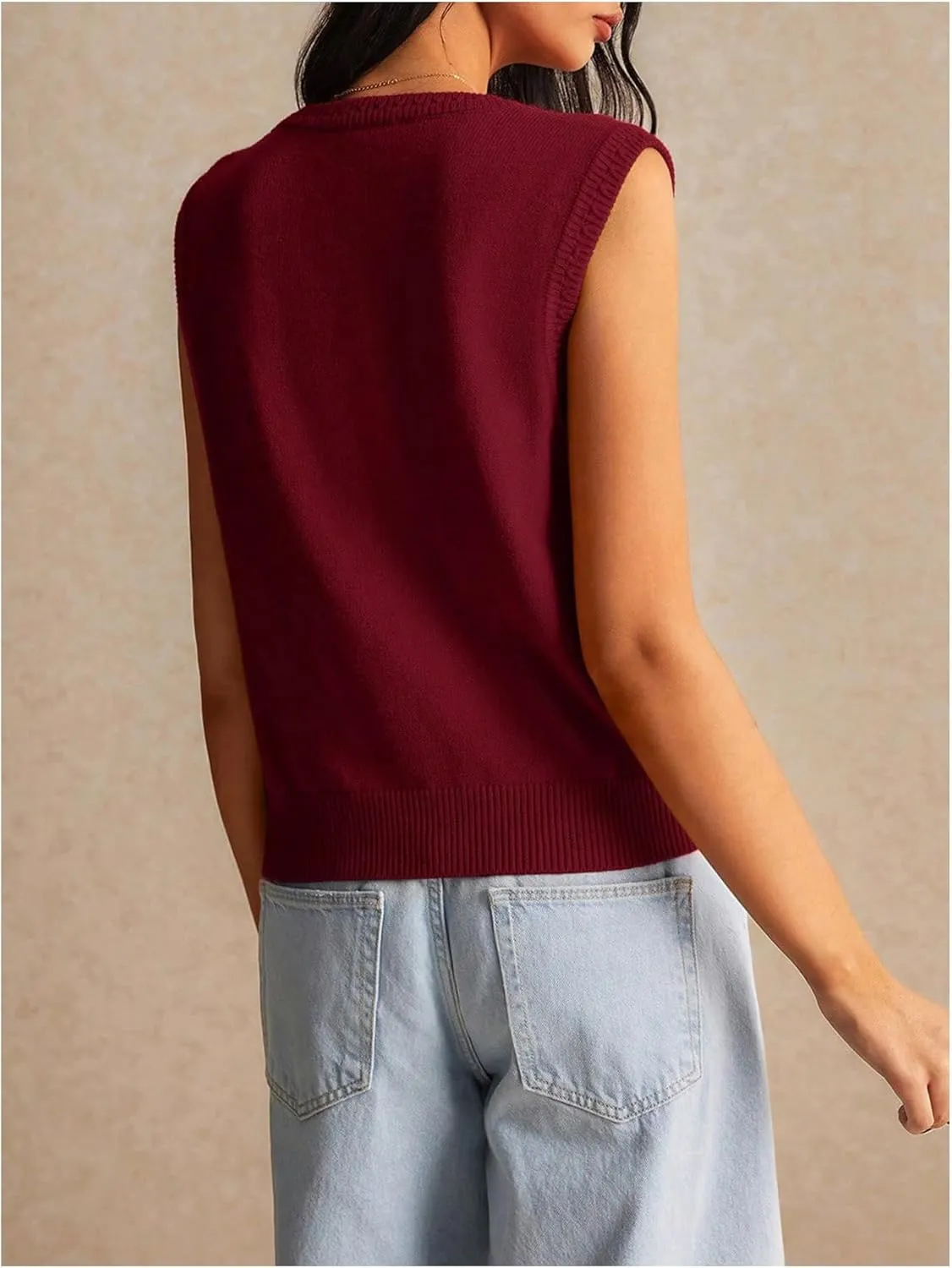 Women's V Neck Sweater Vest Button Down Sleeveless Vest Cardigan Casual Knit Vest