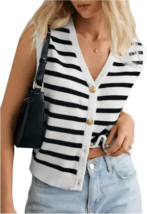 Women's V Neck Sweater Vest Button Down Sleeveless Vest Cardigan Casual Knit Vest