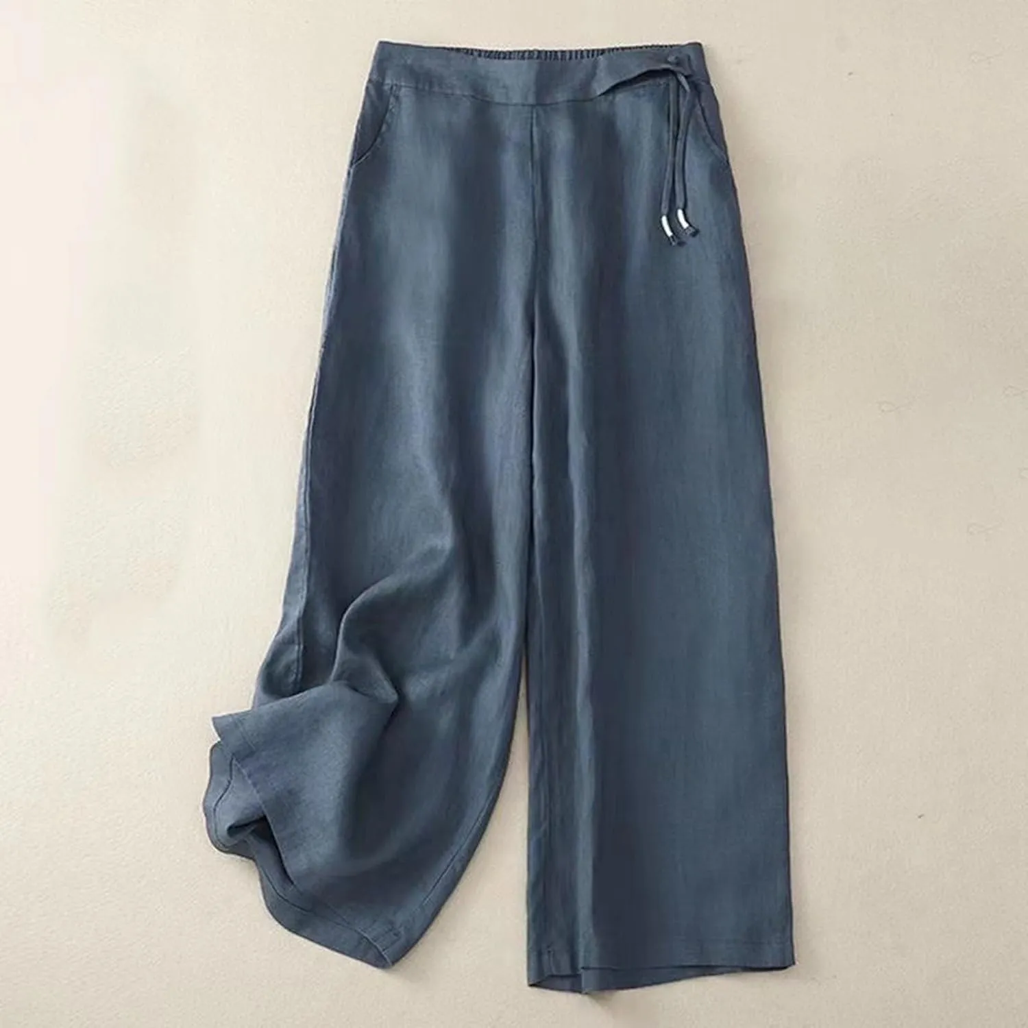Womens Wide Leg Capris Linen Cropped Trousers Pants High Waist Baggy Palazzo Pant Lightweight Summer 2025 Trendy Pants