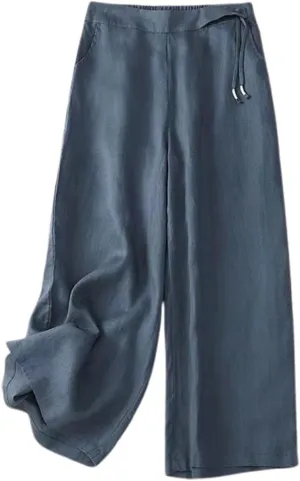 Womens Wide Leg Capris Linen Cropped Trousers Pants High Waist Baggy Palazzo Pant Lightweight Summer 2025 Trendy Pants