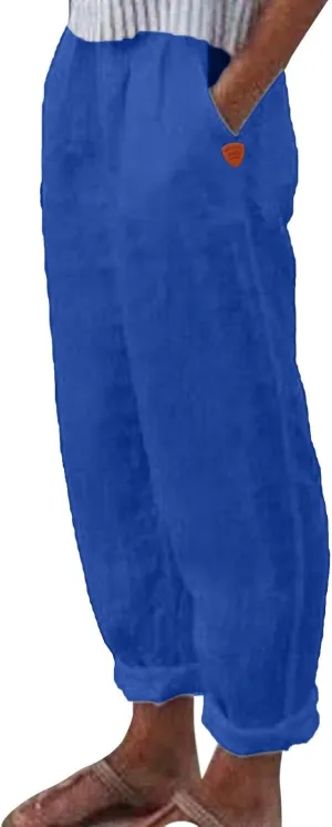 Womens Wide Leg Cotton Linen Pants Summer Casual High Waist Lightweight Lounge Slacks Oversized Beach Baggy Trousers