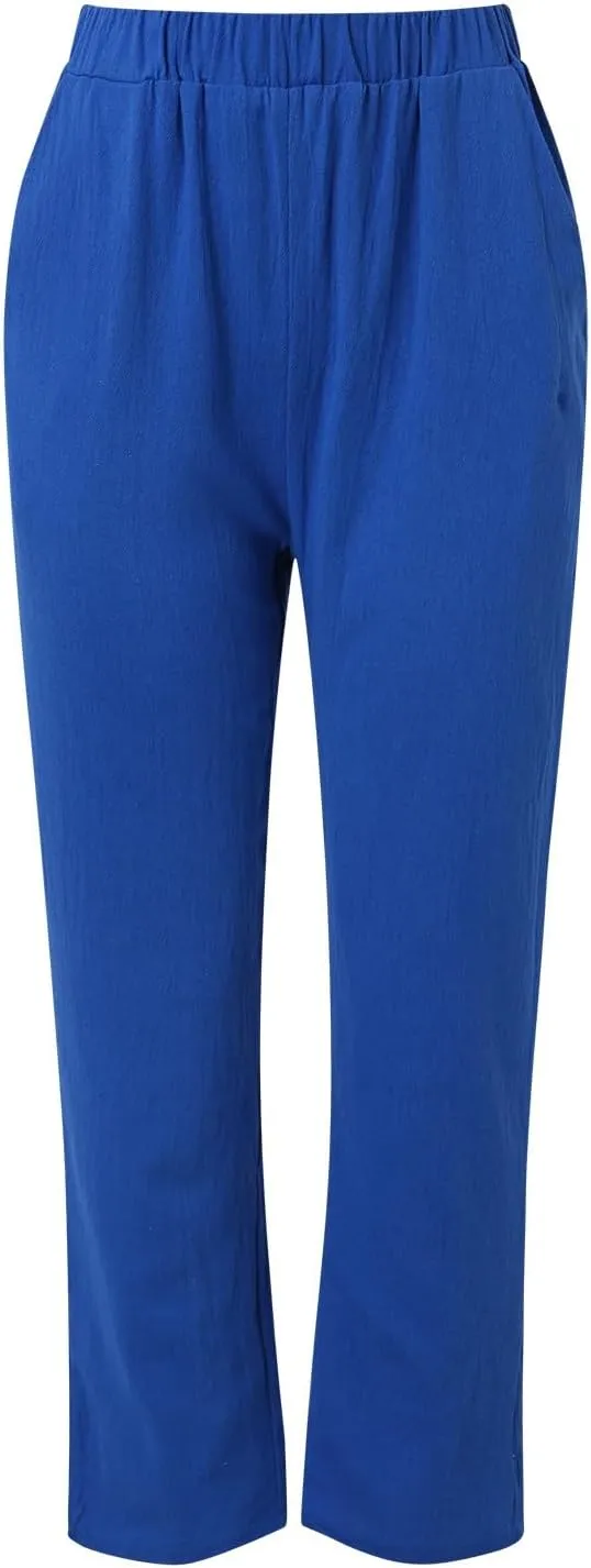 Womens Wide Leg Cotton Linen Pants Summer Casual High Waist Lightweight Lounge Slacks Oversized Beach Baggy Trousers