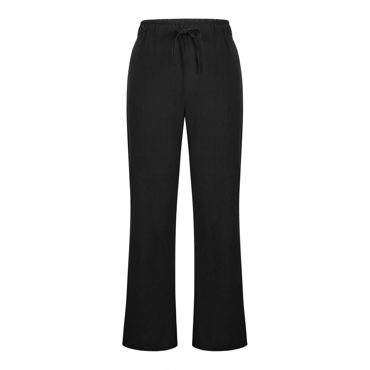 Womens Wide Leg Palazzo Pants Cotton Linen Elastic High Waist Pull-On Summer Casual Trousers with Pockets