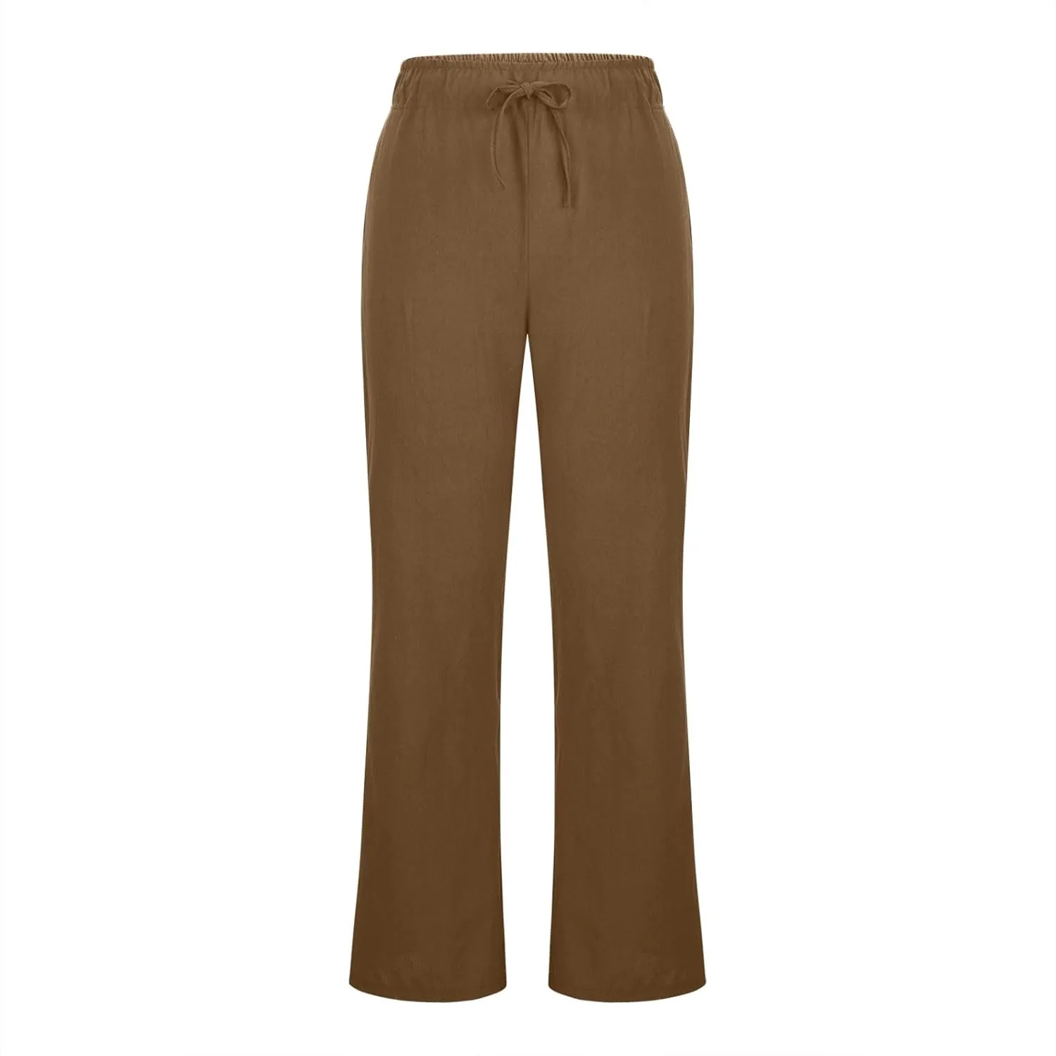 Womens Wide Leg Palazzo Pants Cotton Linen Elastic High Waist Pull-On Summer Casual Trousers with Pockets