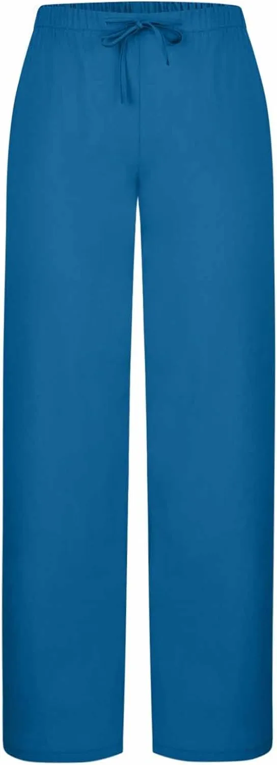 Womens Wide Leg Yoga Pants Linen Elastic High Waist Drawstring Lounge Trousers Summer Boho Flowy Slacks