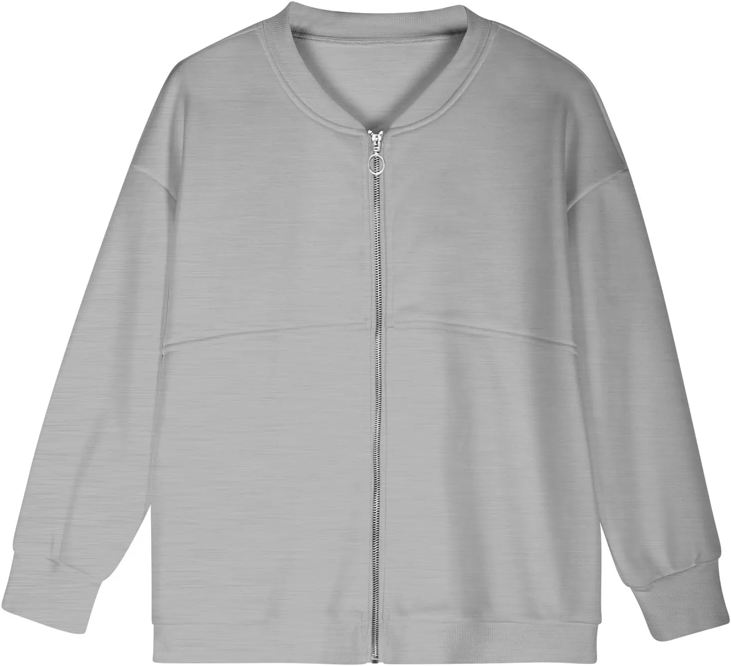Women's Zip Up Sweatshirt Jackets No Hood Long Sleeve Sweatshirt Casual Loose Fit Outerwear with Pockets Fall Clothes
