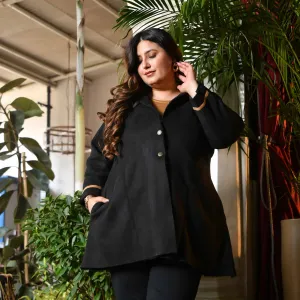 Woollen Black Suede Fur-Lined Stretchable Coat