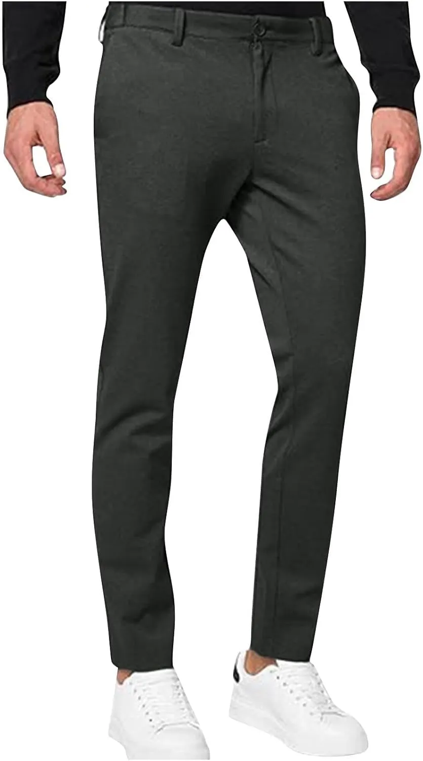 Xiaojmake Mens Chinos Pants Skinny Trousers Casual Wedding Suit Pants Slim Fit Dress Pants Stretch Flat-Front Tapered Slacks