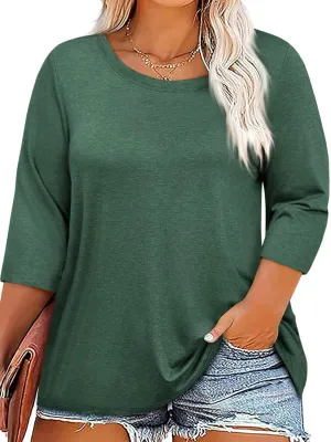 ZDC Women's Plus Size Tops 3/4 Sleeve Crew Neck T Shirts Loose Fit Tee Tunic Casual Blouse